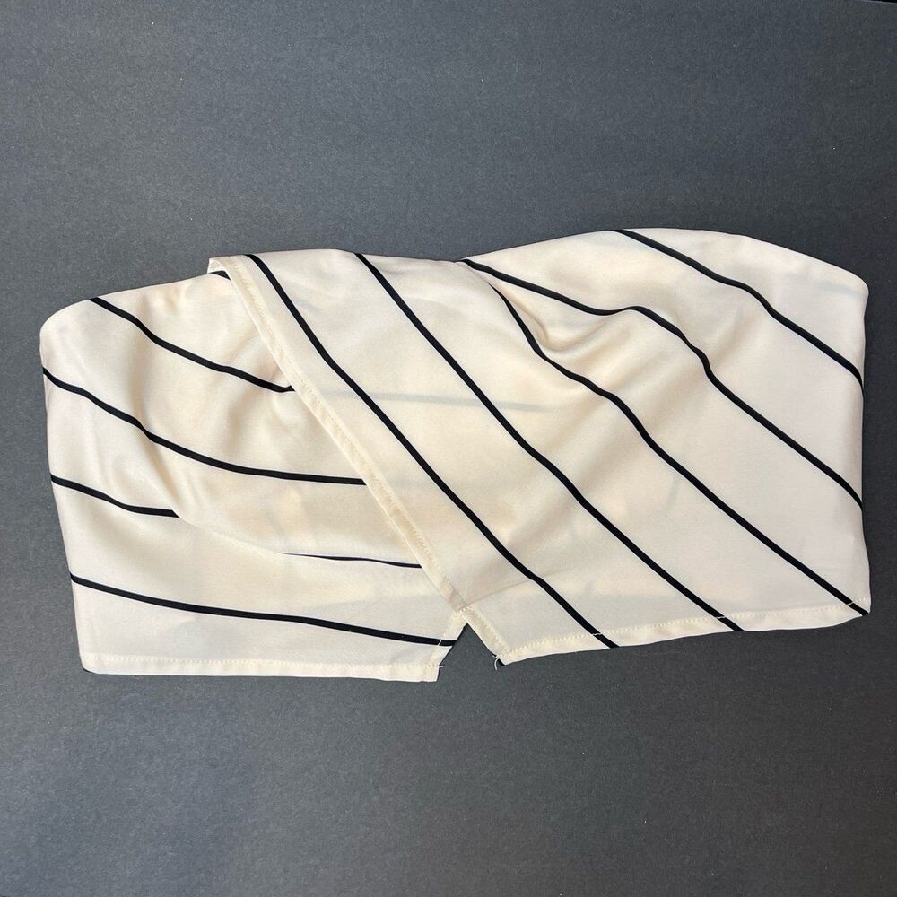 Shein Size Large Strapples Lined Halter Top Cream and Black Stripes Top